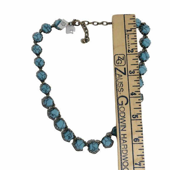 Art Deco Style Statement Necklace Goldtone Faux Turquoise & Clear Crystals 18" - Picture 4 of 4